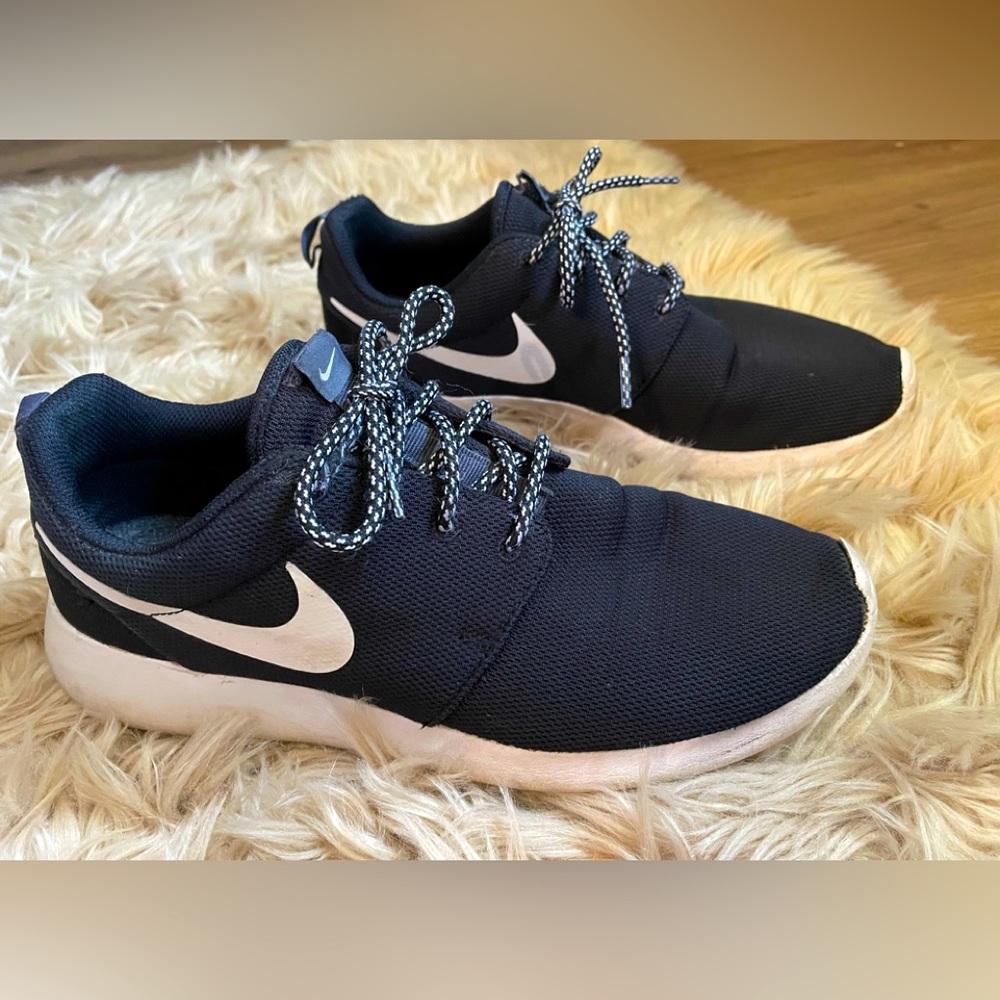 Nike Black Canvas Sneakers White Swoosh with Black & White Laces